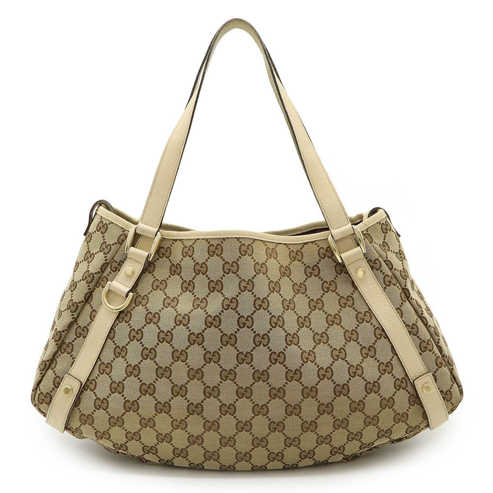 Gucci GG Canvas Tote Bag Shoulder Hobo Leather Beige Brown Cream